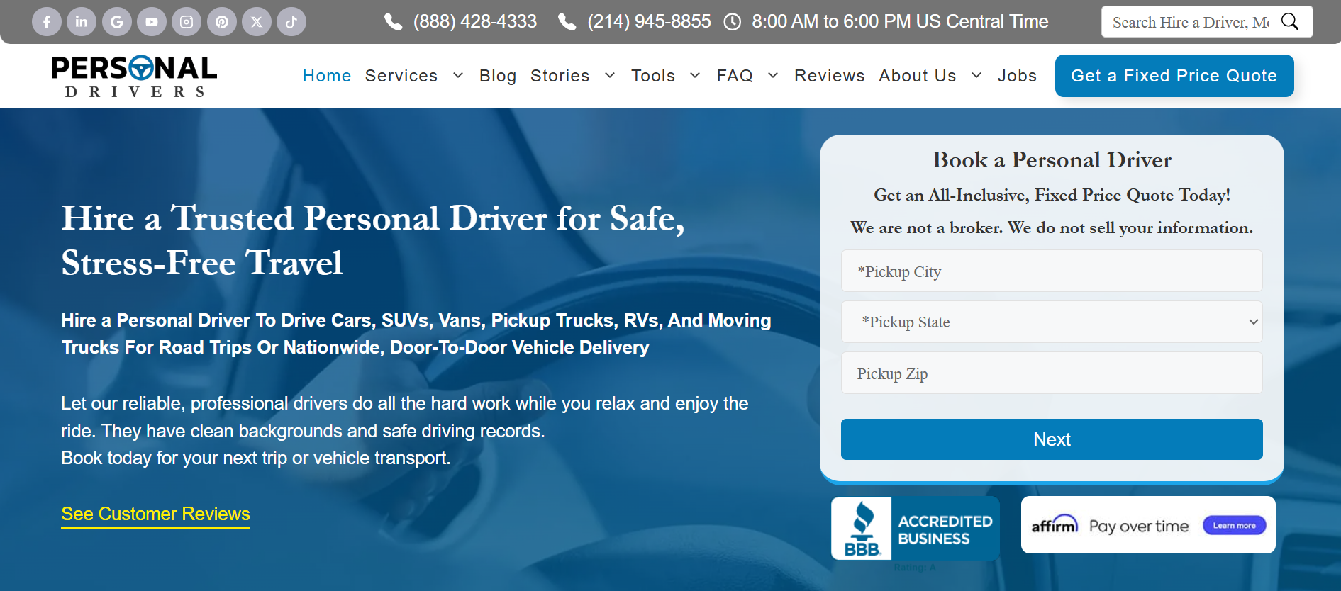 Personal Drivers website screenshot