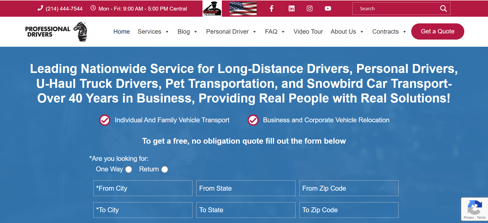 Professional Drivers website screenshot